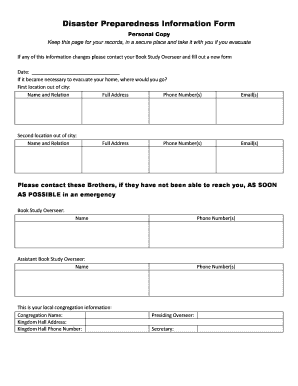 Disaster Preparedness Information Form
