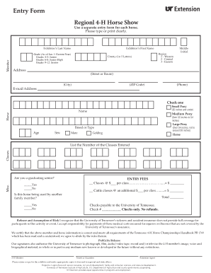 Tennessee 4-H Horse Championships Entry Form
