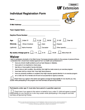 Walk Across Tennessee Individual Registration Form
