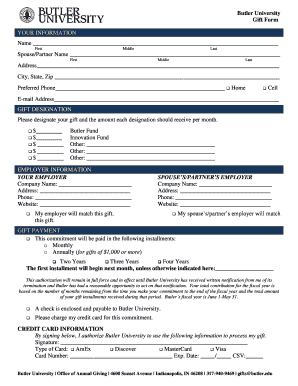 Butler University Gift Form