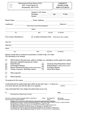 Minnetonka School District Student Data Release Consent
