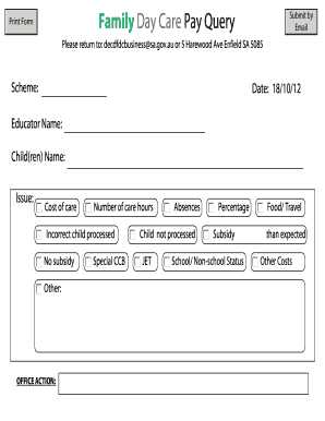 Family Day Care Pay Query Form