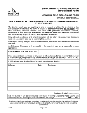 UK Criminal Self Disclosure Employment Form