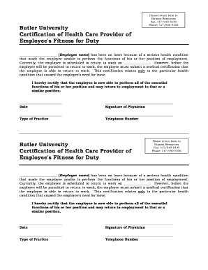 Certification of Employee's Fitness for Duty