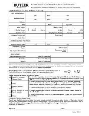 NEW EMPLOYEE INFORMATION FORM - Butleredu - legacy butler