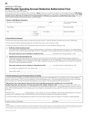 University of Michigan 2016 Flexible Spending Account Deduction Authorization Form