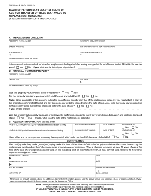 California Base Year Value Transfer Claim for Seniors