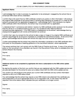 DBS Consent Form for School Employment