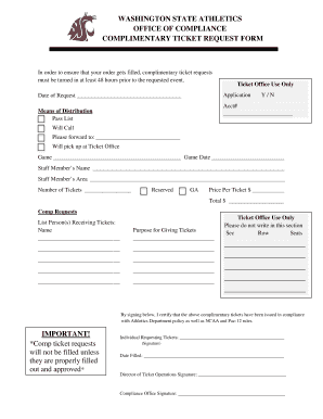 Washington State Athletics Complimentary Ticket Request Form