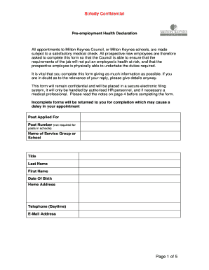 Pre-Employment Health Declaration
