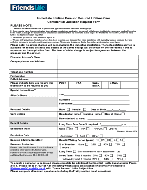 Lifetime Care Quotation Request Form