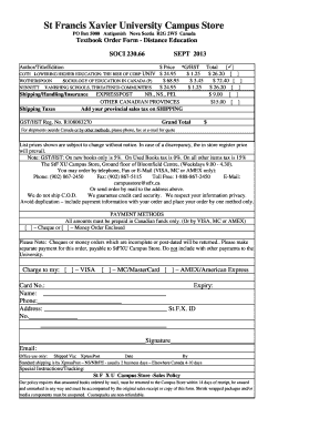 St Francis Xavier University Textbook Order Form