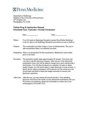Patient Prep & Instruction Manual for Testicular Scrotal Ultrasound