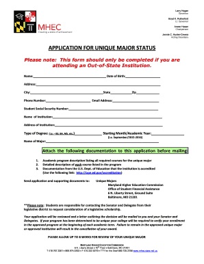 Maryland Unique Major Status Application
