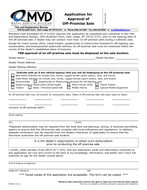 Montana Off-Premise Sale Approval Application