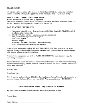 Pearson SuccessNet Access Letter