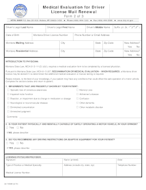 Montana Driver License Medical Evaluation Form