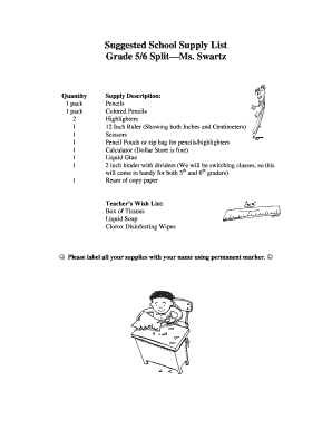 School Supply List