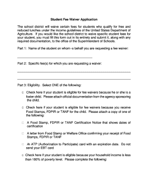 Student Fee Waiver Application