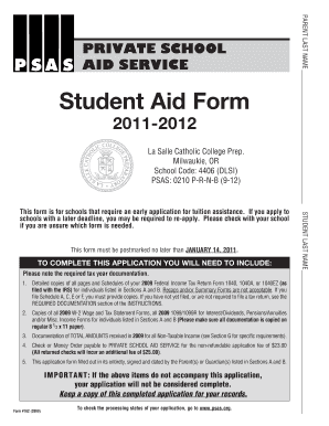 Private School Aid Form 2011-2012