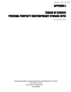 Tender of Service for Personal Property Storage