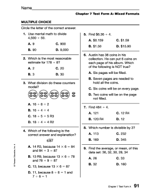Chapter 7 Test Form A: Mixed Formats