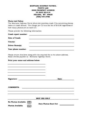 Montana Highway Patrol Crash Photo Request Form