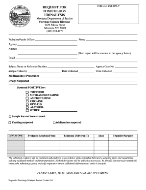 Request for Toxicology Urinalysis