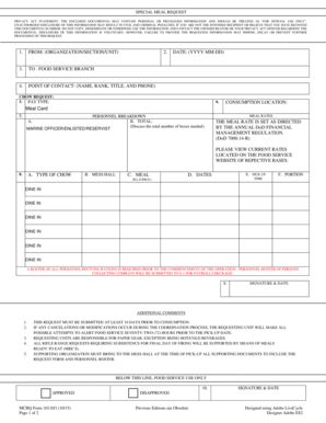 Special Meal Request Form