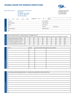 Internal Review for Transfer Credits Form