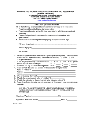Indiana Vacancy Questionnaire