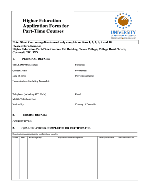 Higher Education Part-Time Course Application Form