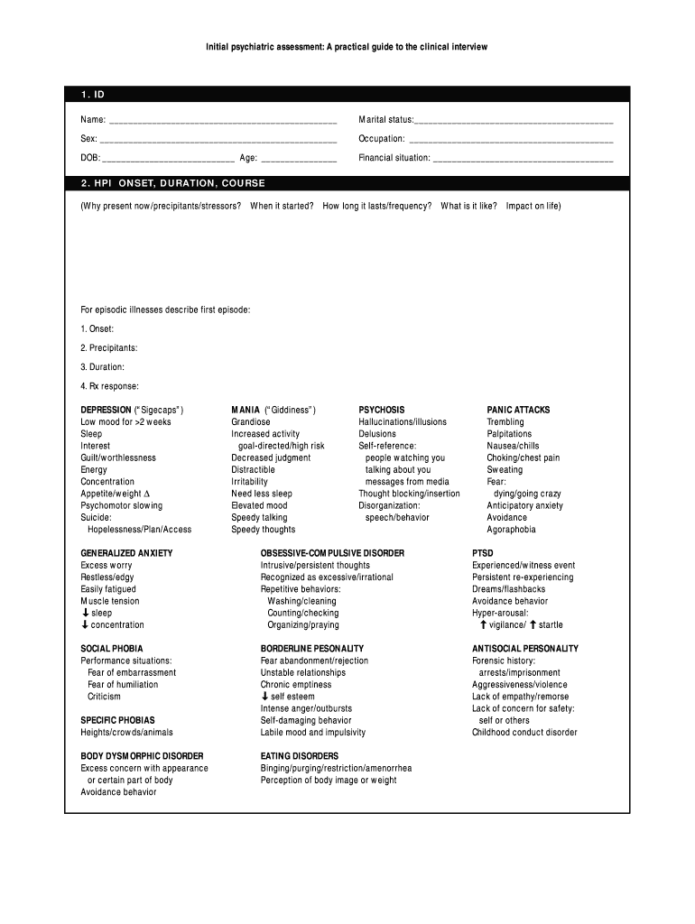 Initial Psychiatric - Fill Online, Printable, Fillable, Blank Throughout Psychiatry Note Template