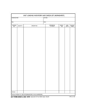 Army clothing record - UNIT LOADING INVENTORY AND CHECKLIST WORKSHEET DA FORM 2940-R DEC 1975 - armypubs army