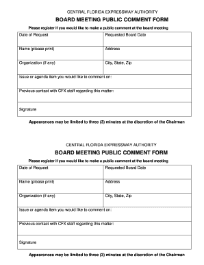 Central Florida Expressway Authority Board Meeting Public Comment Form