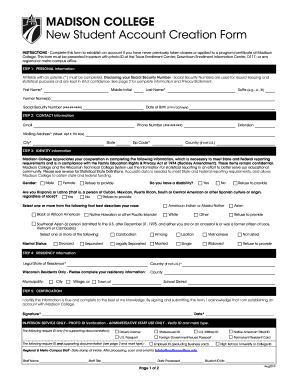 Madison College New Student Account Creation Form