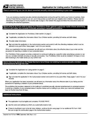 USPS Application for Prohibitory Order or Listing
