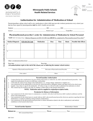 Authorization for Administration of Medication at School