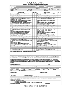 Valley Central School District Athletic Participation/Medical Clearance Form