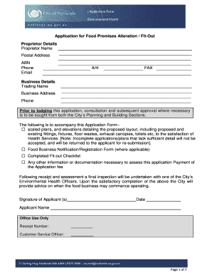 Food Premises Alteration Application