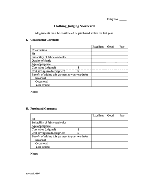 Clothing Judging Scorecard - University of Tennessee system