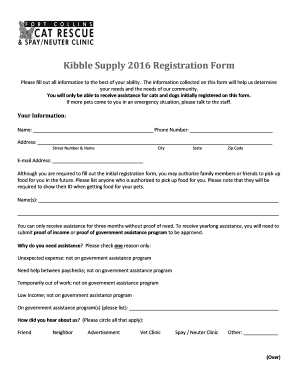 Kibble Supply Registration Form