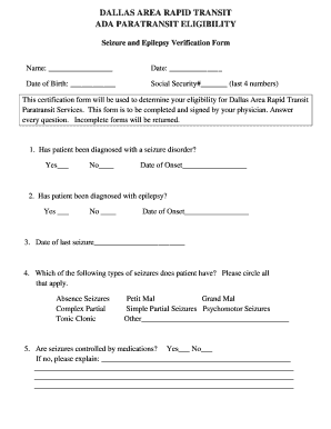 Seizure and Epilepsy Verification Form