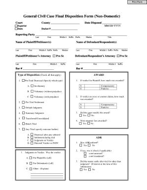 General Civil Case Final Disposition Form