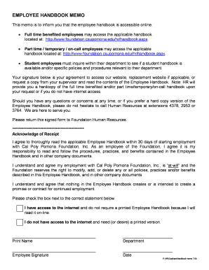 Employee Handbook Acknowledgment Form