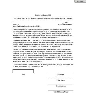 Release and Hold Harmless Statement for Student Air Travel