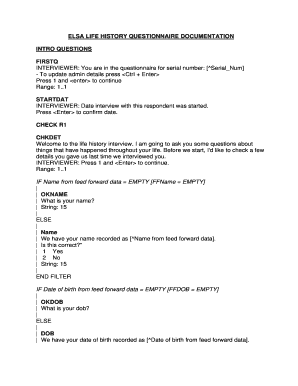 Sanitation interview questions - ELSA LIFE HISTORY QUESTIONNAIRE DOCUMENTATION INTRO - ifs org