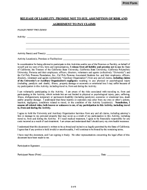 California Activity Liability Waiver