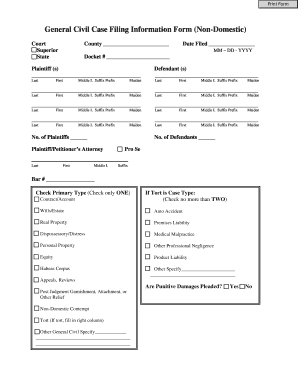 General Civil Case Filing Information Form