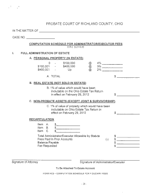 Ohio Administrator/Executor Fee Computation Schedule